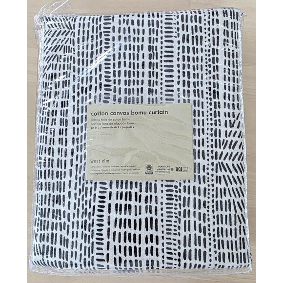 West Elm Two (2) Bomu Cotton Canvas Curtain Panels 48x84